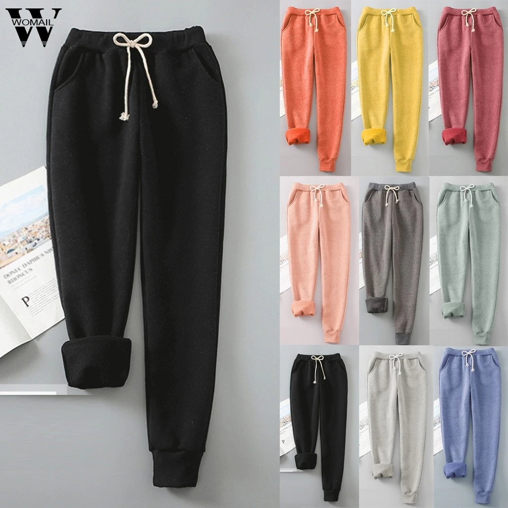 Womail брюки женские новые зимние теплые флисовые шаровары однотонные бархатные спортивные штаны для женщин корейские брюки уличная одежда большого размера