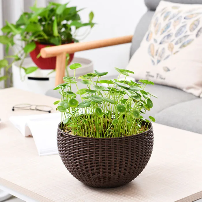 House Hanging Basket Rattan Plastic Flower Pot Round Garden Hanging Planter for Indoor Outdoor DIN889