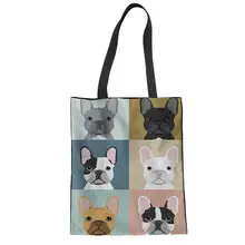 Милая льняная Холщовая Сумка-тоут с бульдогом и собакой, многоразовая сумка для покупок, пляжная сумка для женщин, женский рюкзак, сумка на плечо, сумка с ручкой для хранения, кошелек