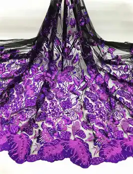 

Purple High Quality French Tulle Beaded African Lace Fabric Rhinestones Embroidered Nigerian Lace Fabrics For Wowen Dress XDE01