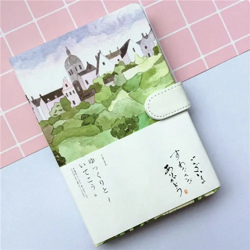 Small Fresh Hand Account 32K Color Page Magnetic Buckle Blank Notebook Coated Side Travel Account 3 Beautiful Town - Цвет: S