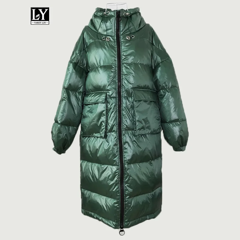 Ly Varey Lin Зимняя парка на утином пуху Женская длинная куртка со стоячим воротником пальто Женская Повседневная плотная теплая верхняя одежда