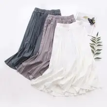 Весенняя новая Однотонная юбка средней длины, Женская Вельветовая плиссированная повседневная юбка, ампир, модная Милая Девичья трапециевидная юбка с высокой талией