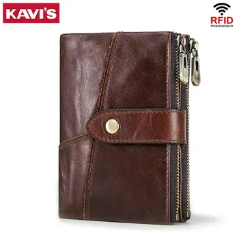 

KAVIS Rfid 100% Genuine Leather Men Wallet Coin Purse PORTFOLIO Male Portomonee Money Bag Quality Designer Small Card Holder