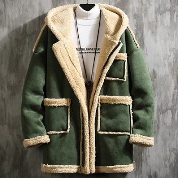 

Hooded Faux Fur Leather Jacket Coats Vintage Overcoats Winter Mans Faux Fur Coats XXXXL 5XL Japanese and Korean Style Cloth B750