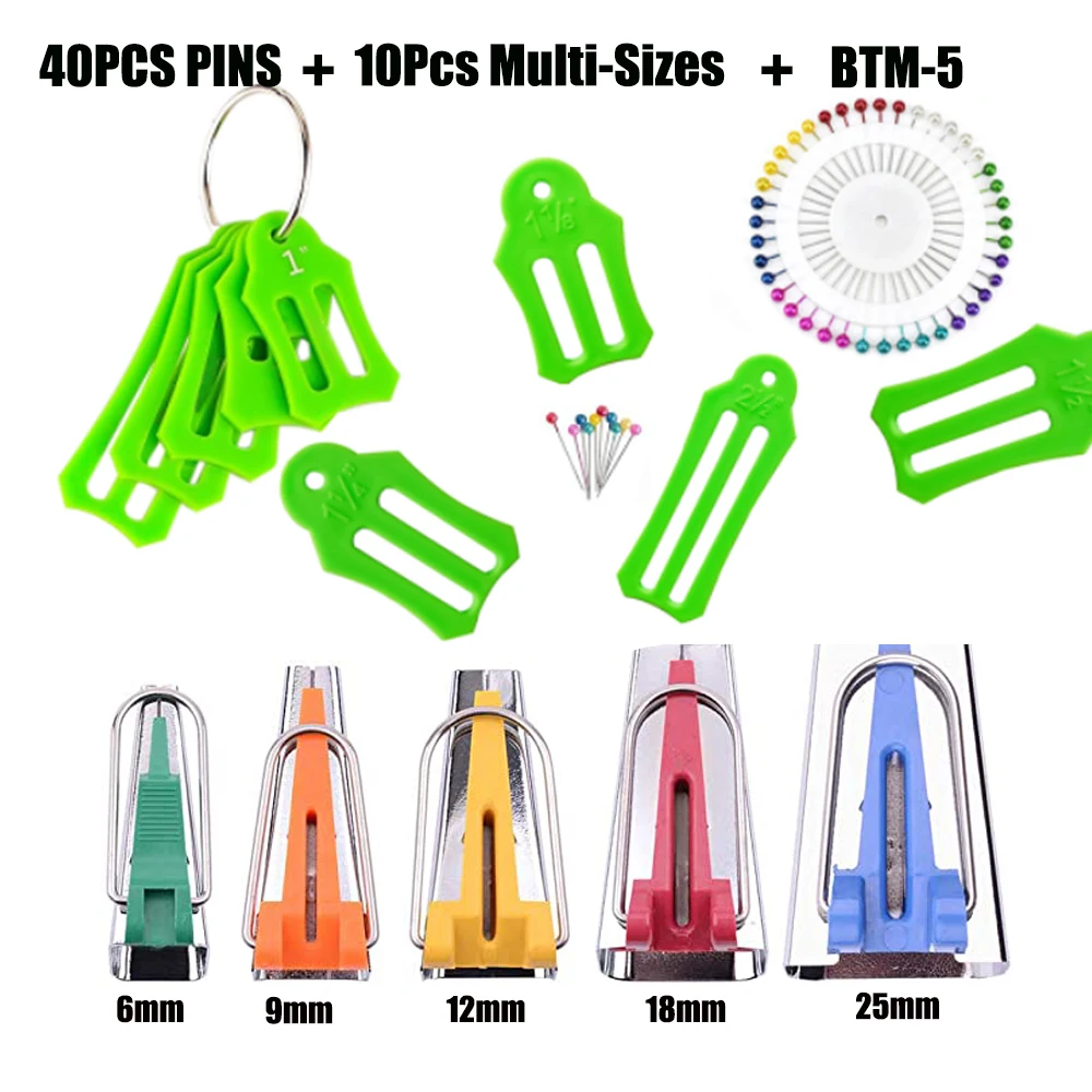 Sewing Pins Bias Tape Maker Set Sewing Clips and Multi-Sizes Folding Fabric and Biasing Strips Roll Tool Set Optional