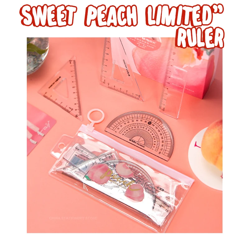 

M&G "SWEET PEACH LIMITED" Ruler Set Kawaii School Maths Geometry Set Triangular Protractor Cute Rulers Math Student 15cm 0.012kg