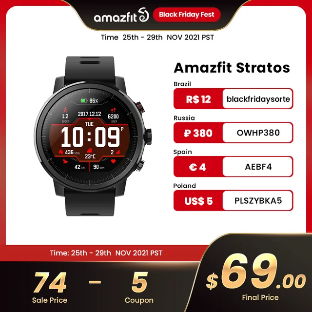 Original Amazfit Stratos Smartwatch Smart Watch GPS Calorie Count 50M Waterproof for Android iOS Phone 1