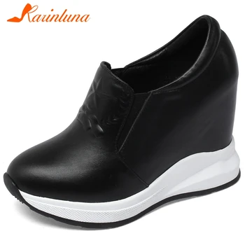 

KARINLUNA Ladies High Height Increasing Sneakers Fashion Genuine Leather Platform Pumps Women Spring New slip-on Shoes Woman