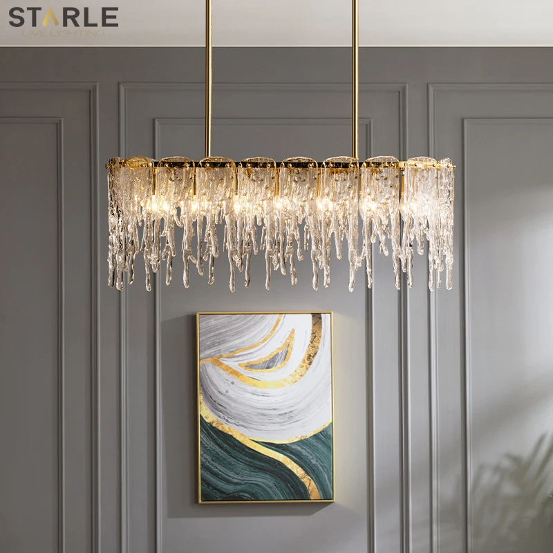 

Postmodern Light Luxury Chandelier Hong Kong Style Simple Individuality Creative Restaurant Lamp Glass Crystal Strip Art Lamp