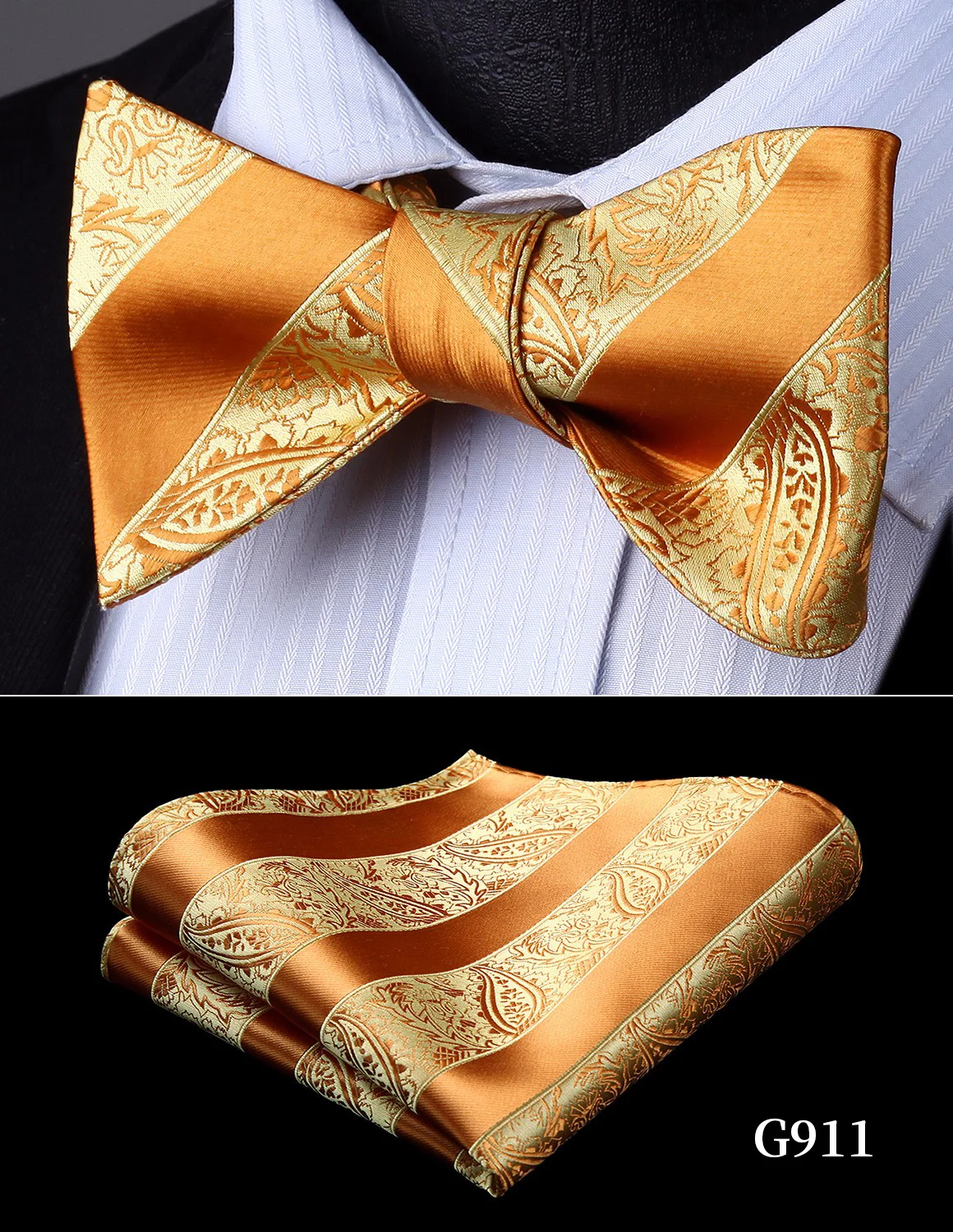 

Bow Tie Handkerchief Gold Yellow Men's Paisley Self Bow Tie Set Woven Wedding