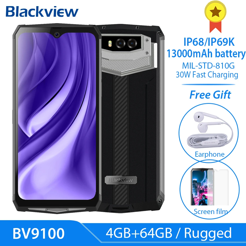 Blackview BV9100 13000 мАч 30 Вт Быстрая зарядка смартфон 6 3 'ɿHD + 4 Гб 64 Helio P35