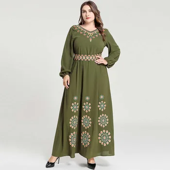 

Abaya Jilbab Muslim Maxi Dress Green Foral Plus Size Kaftan High Waist Long Dress Vintage Fashion Islamic Clothings Long Robe