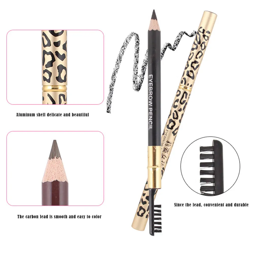 

1 Pcs Leopard Double Eyebrow Pencil Waterproof And Sweat-proof Not Blooming Easy To Make Eyebrow Pencil Makeup 5 Color Optional