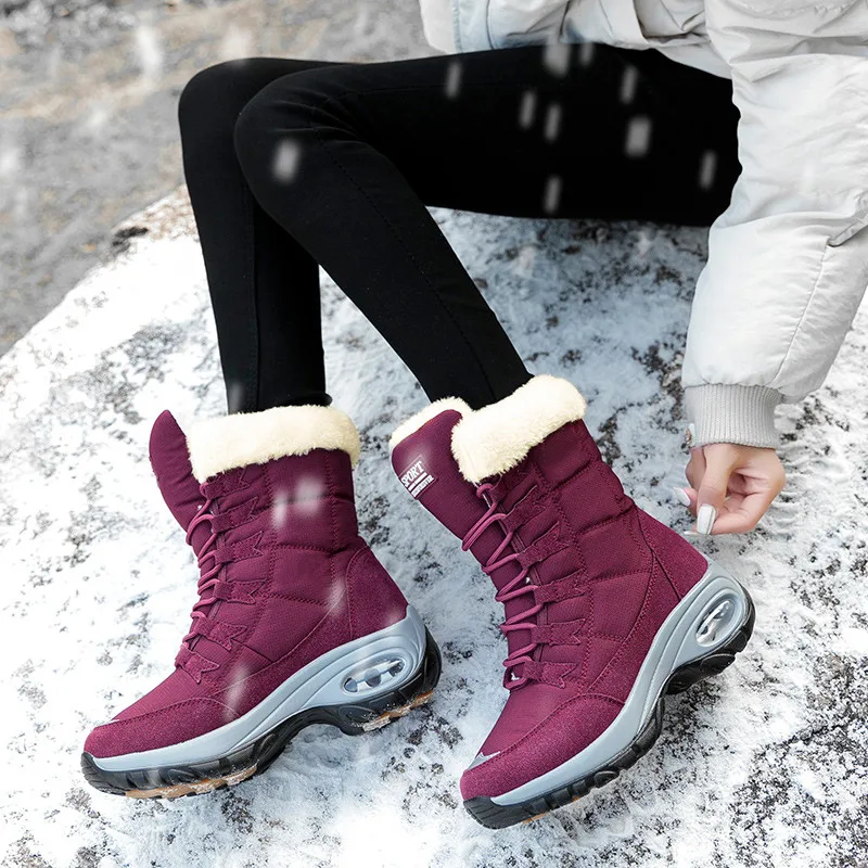 

PINSEN New Winter Women Boots High Quality Keep Warm Mid-Calf Snow Boots Women Lace-up Comfortable Ladies Boots chaussures femme