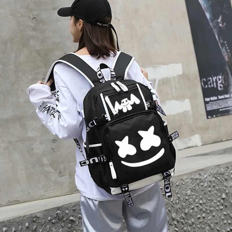 BPZMD DJ Marshmallow светящийся студенческий рюкзак для подростков мальчиков и девочек школьные сумки Wiite usb зарядка ноутбук Противоугонный рюкзак