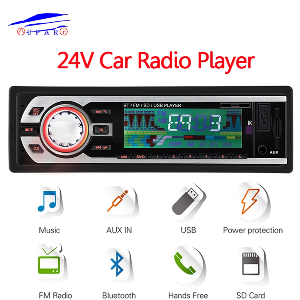 

24V Truck Car Radio FM Stereo Bluetooth In-dash 1 Din Aux Input Receiver SD USB MP3 ISO Connector autoradio oto teypleri Audio