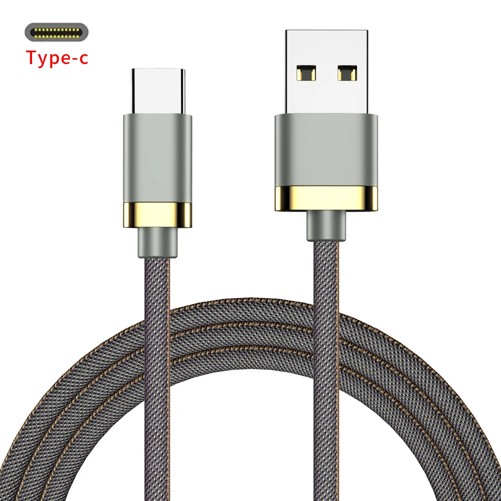 Кабель-Переходник USB C на USB кабель для передачи данных Шнур для Macbook Тип usb C кабель для оneplus Huawei Коврики 10 Тип usb-c плоский кабель - Цвет: Серый
