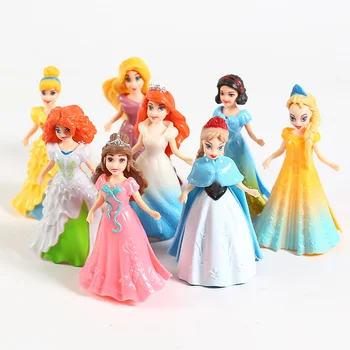 

Princess Dolls Belle Cinderella Merida Ariel Snow White Rapunzel Elsa Anna PVC Figures Girls Toys 8pcs/set