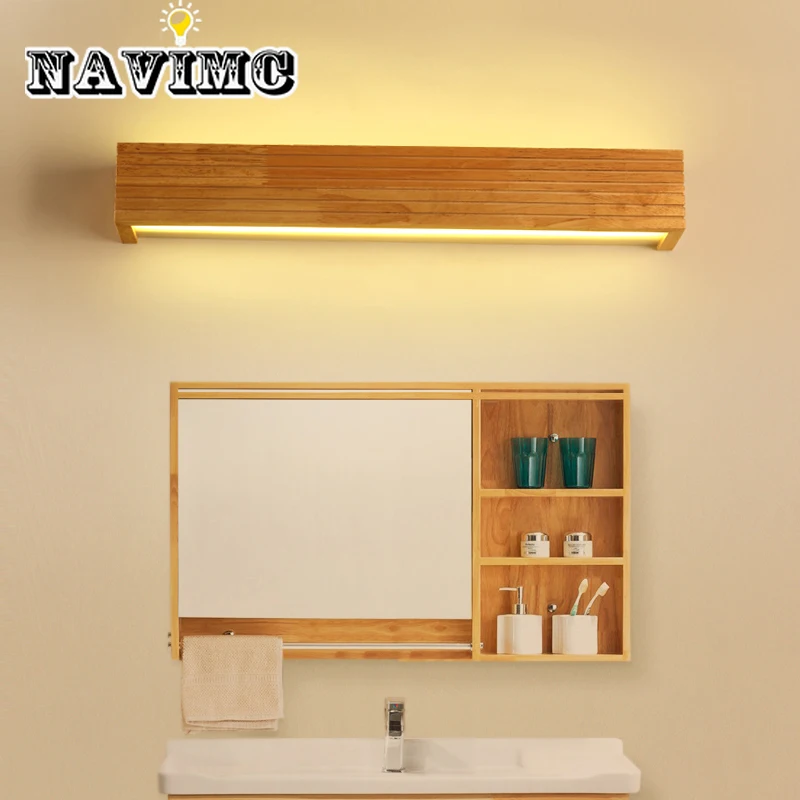 Современный деревянный светодиодный настенный светильник, зеркало для ванной комнаты, декоративное освещение, прикроватная лампа для прихожей, домашний балкон, бра, винтажный настенный светильник