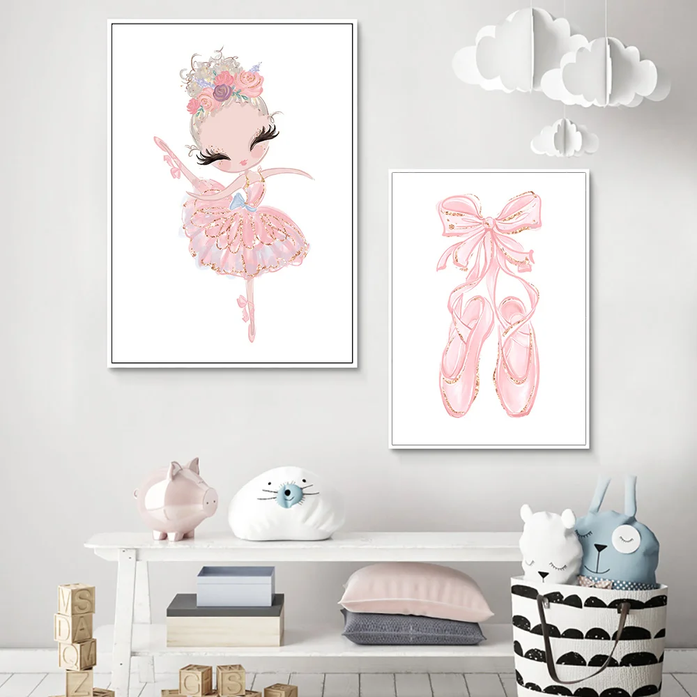 Pink Princess Print Ballet Girl Canvas Poster Swan Nursery Art Painting Ballerina Poster Nordic Wall Pictures Kids Room Decor