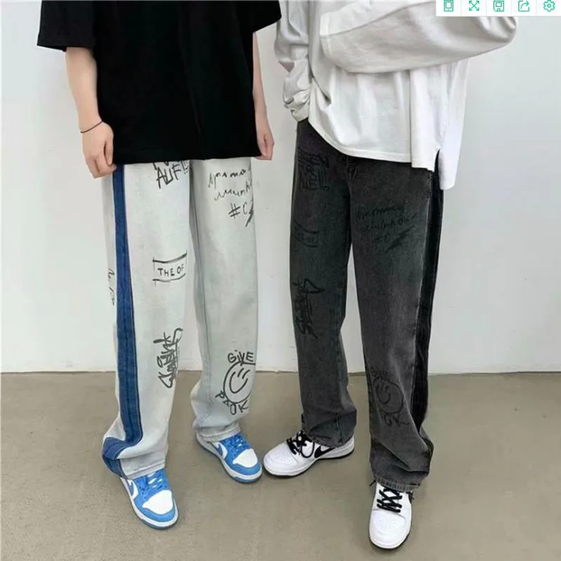 Men Baggy Jeans Pants 2021 Autumn Korean Fashion Loose  Denim Pants Men Streetwear Hip Hop Graffiti Old Pants Vaqueros Hombre