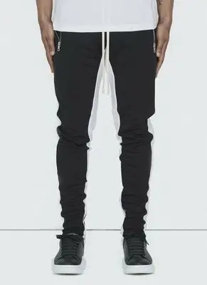 NEESKENS брюки мужские боковые одиночные полосатые брюки Джастин Бибер Хип-хоп джоггер спортивные штаны цветные молнии лодыжки спортивные брюки мужские - Цвет: BLACK WHITE