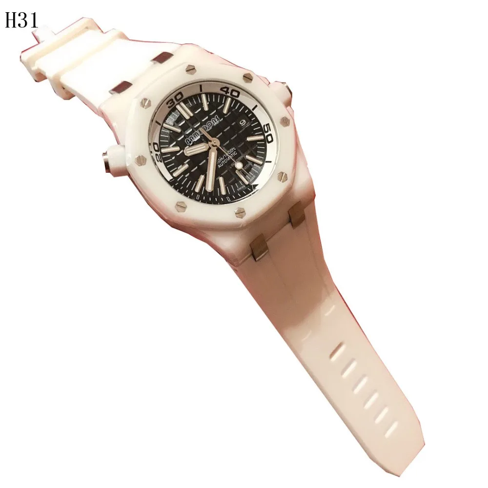 Men Watch Ceramics Case Watches Automatic Movt Wristwatches White Rubber Full White relogio masculino Waterproof Watches Luxury