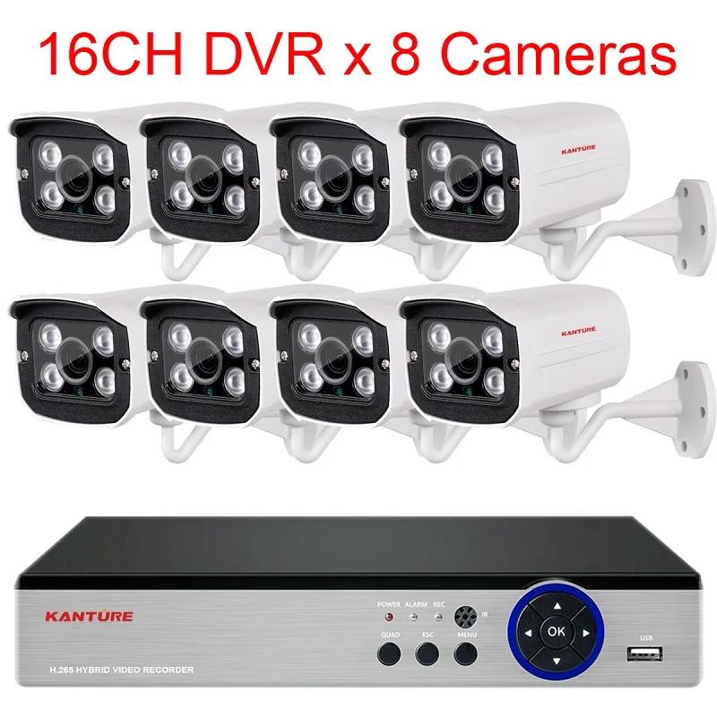 16CH DVR x 8 Camera KANTURE h.265+ 16CH 4K Ultra HD cctv dvr комплект 8MP камера ночного видения система безопасности IP66 Водонепроницаемый P2P комплект видеонаблюдения - Цвет: 16CH DVR x 8 Camera