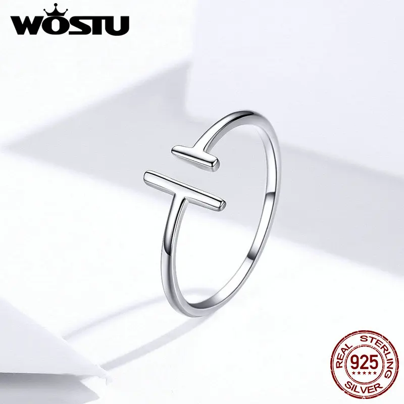 

WOSTU Genuine 100% 925 Sterling Silver Wedding Rings Parallel Lines Adjustable Rings For Women Fashion Original Jewelry FIR555