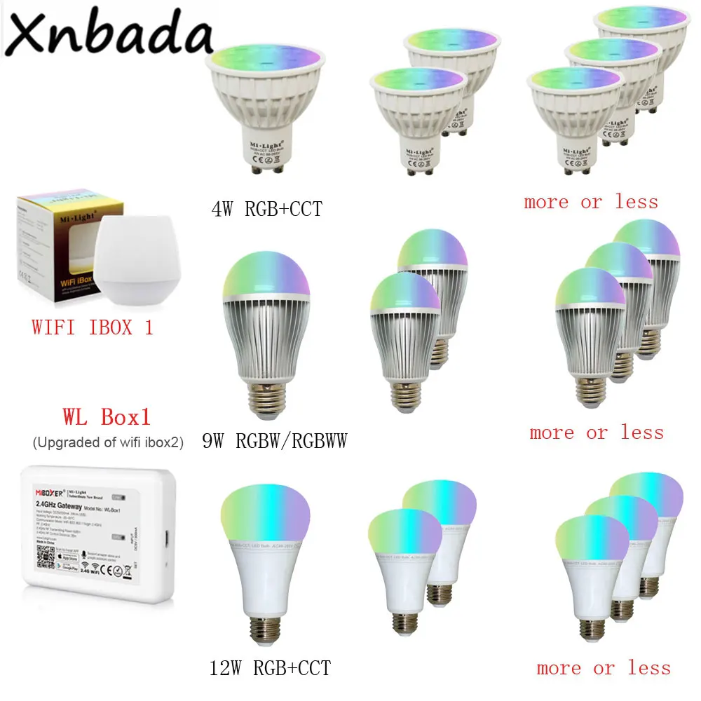 Milight MiBoxer 2 4G Светодиодная лампа с регулируемой яркостью 4 Вт 5 6 9 12 MR16 GU10 E27 RGBW RGBWW RGB +