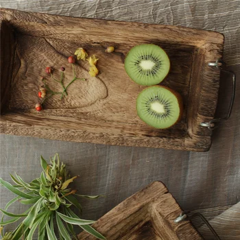 

Wooden Log Tray Rectangular Tea Solid Wood Hotel Dinner Coffee Serving Dessert Bread Snack Fruit Tray Storage Decorative WJ815