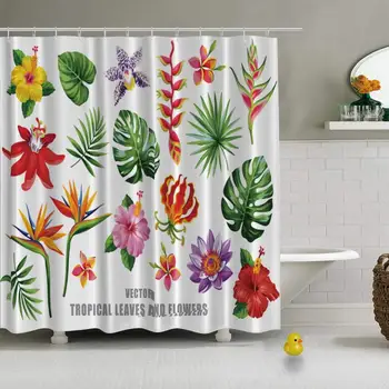 

Tropical Collection Exotic Flowers Leaves Vector Vector Modern Shower Curtain for Kids Bathroom,79''L x 72''W