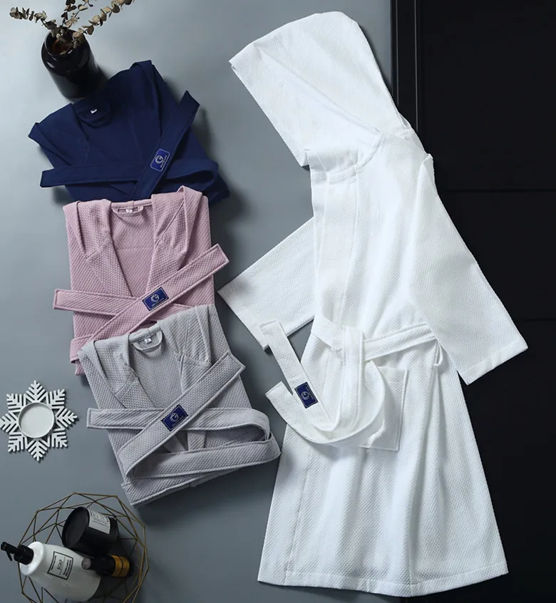 Pure Cotton Waffle Bathrobe Men Women Home Hotel Autumn Winter Thin Bath Robes Couple Hooded Dressing Gown Szlafrok Badjas Pure Cotton Waffle Bathrobe Men Women Home Hotel Autumn Winter Thin Bath Robes Couple Hooded Dressing Gown Szlafrok Badjas