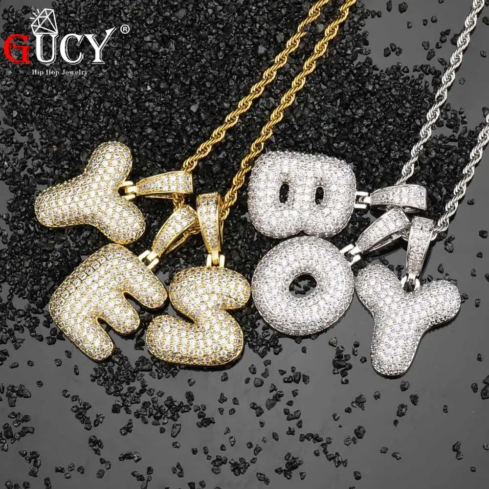 

GUCY A-Z Name Bubble Letters Necklaces & Pendant Charm For Men Women Gold Silver Color Cubic Zircon Hip Hop Jewelry Gifts