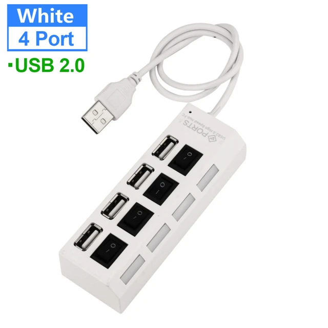 7 Ports usb hub LED USB High Speed 480 Mbps Adapter USB Hub With Power on off Switch For PC Laptop Computer PC Laptop With ON/OF 4 Port 2.0USB White