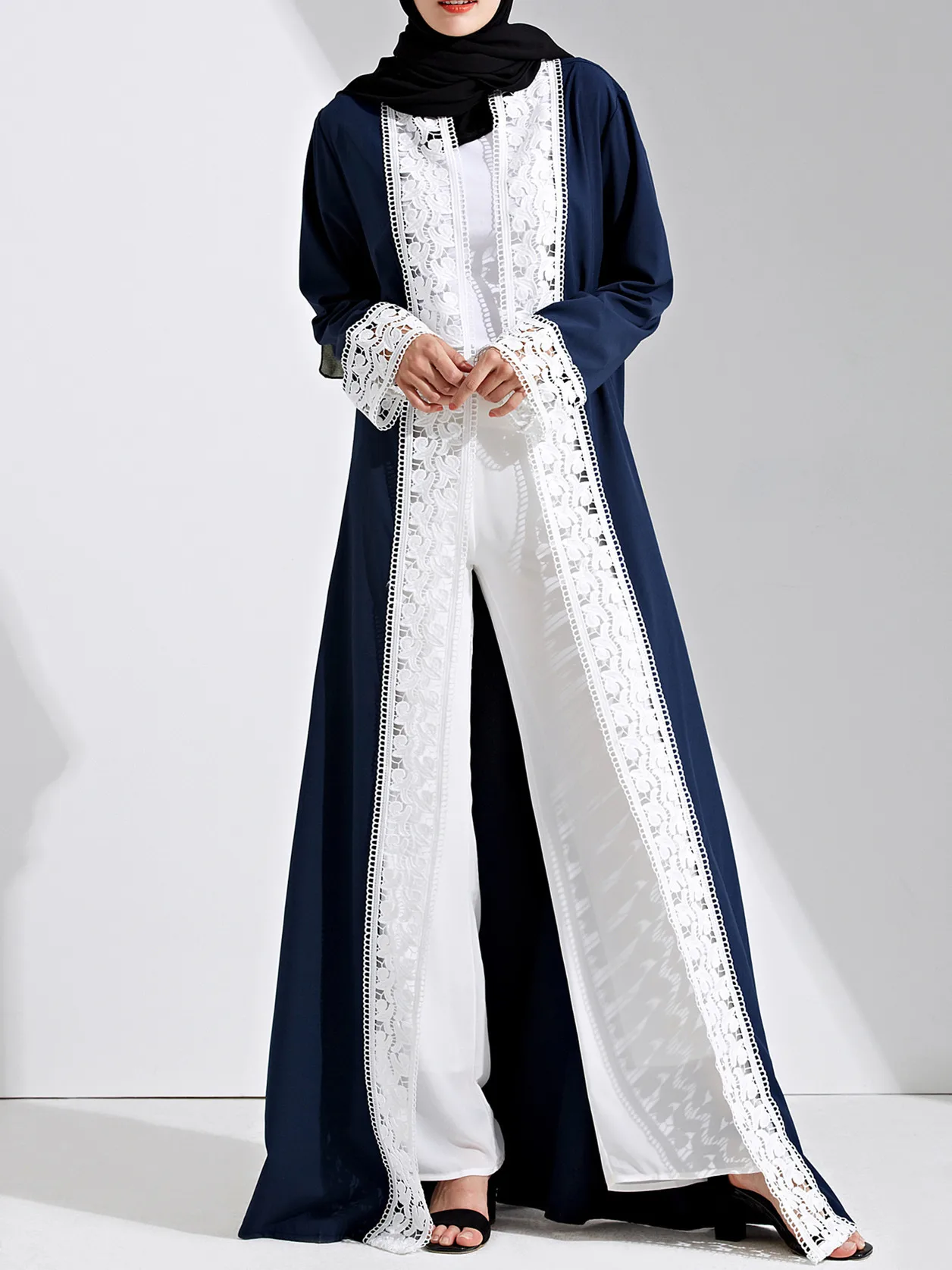 Женское платье Abaya с кружевом модное свободное расширяющееся длинным рукавом в