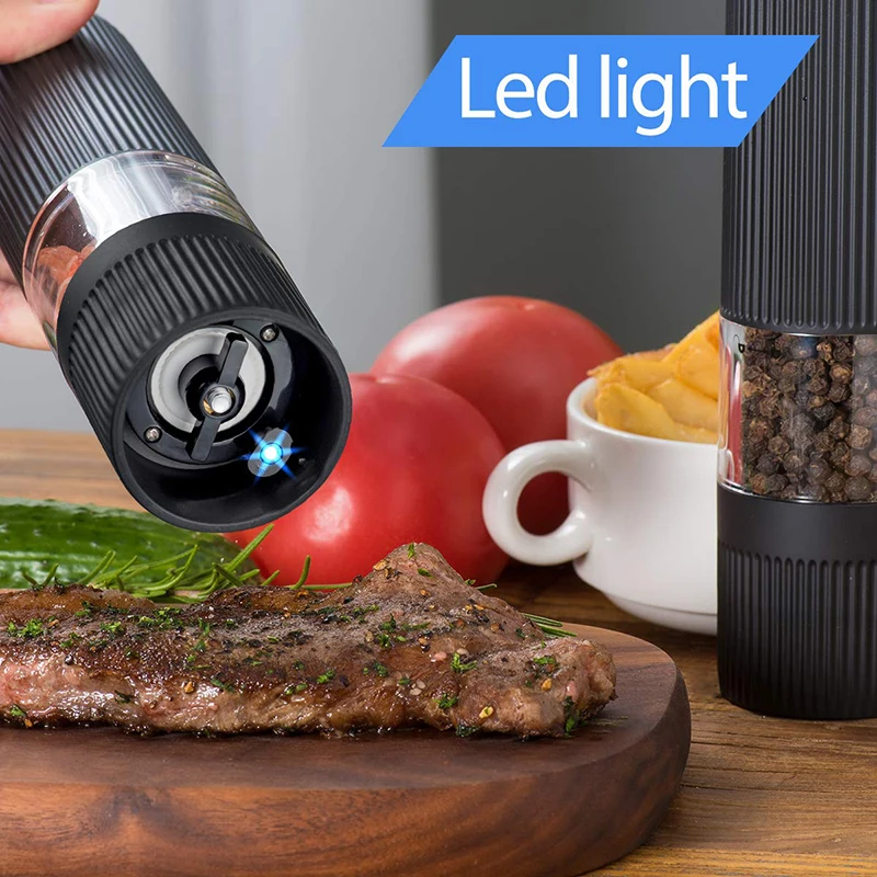 Salt and Pepper Mills,Electric Kitchen Spice Grinders Set With Bright Light,Adjustable Powered Shakers,Automatic One Hand Mills Salt and Pepper Mills,Electric Kitchen Spice Grinders Set With Bright Light,Adjustable Powered Shakers,Automatic One Hand Mills