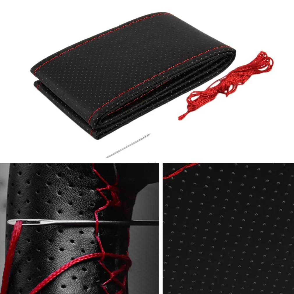 

Braid On Steering Wheel Car Steering Wheel Cover With Needles and Thread Artificial leather Diameter 38cm Steering cover couvre