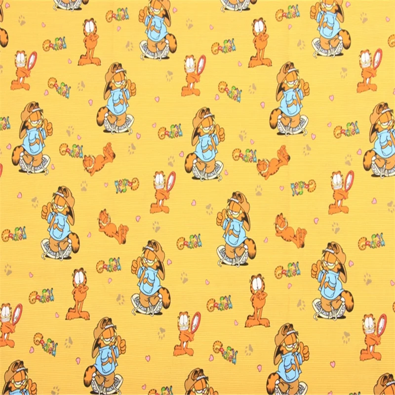 Kain Katun 100% Kuning Kucing Garfield Kartun untuk Pakaian Anak 