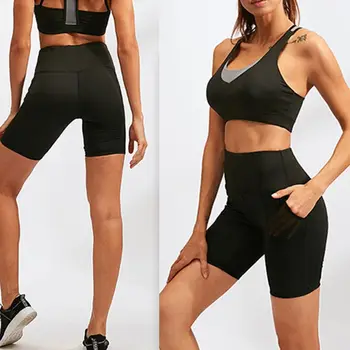 

Women High Waist Workout Sport Shorts with Side Mesh Pocket Tummy Control Compression Running Non See-Through Athletic Shorts