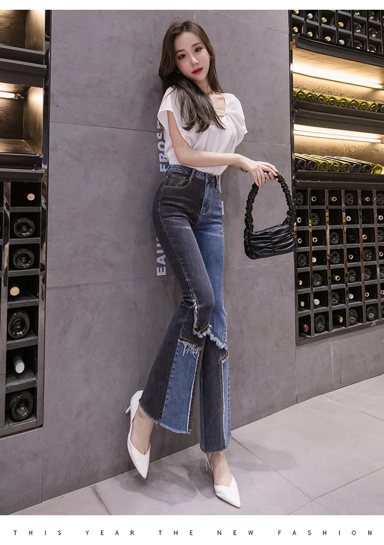 Vintage Patchwork Flared Jeans Ladies Stretch High Waist Skinny Boot-Cut Denim Trousers Mujer Fashion Denim Pants For Women 2021 gap jeans