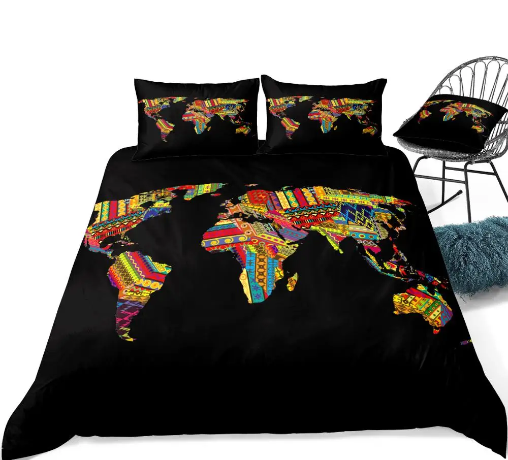 Африканская Карта постельных принадлежностей ретро экзотические пододеяльник Королева домашний текстиль геометрический пододеяльник набор постельного белья из полосатой ткани подростков 3 шт черный