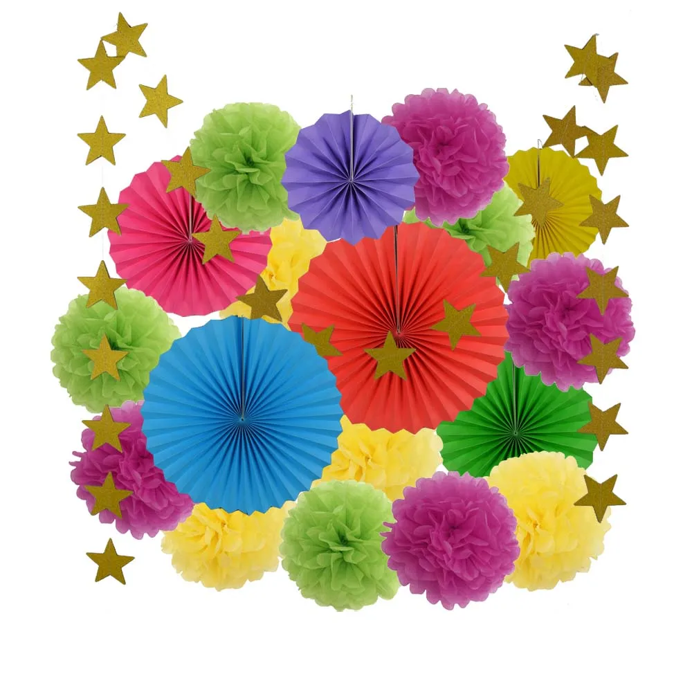 Mixed Color Set 19 шт. розовый набор висячие бумажные поделки для маленьких девочек Крещение мальчика Дети День Рождения Подарок бумажный вентилятор детский сад декор украшения - Цвет: Mixed Color Set