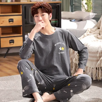 

WAVMIT Men's Pajamas Long Sleeve 100% Cotton Plus Size 4XL 5XL Men Pyjamas Sets Sleepwear Sets Father Pajamas Nihgtwear