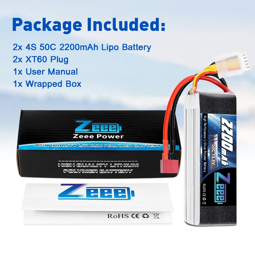 2 шт. Zeee 4S LiPo батарея 14,8 в 2200 мАч 50C с Deans Разъем XT60 для радиоуправляемого автомобиля вертолет Дрон лодка самолет