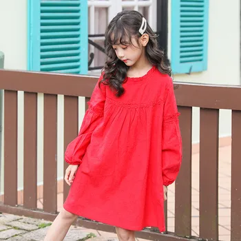 

Red Ruffles Patchwork Dresses For Baby Big Girls Cotton Knee Length Straight Toddler Dress Clothing Children 2019 Autumn Dresses