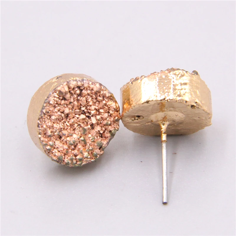 

4pcs Round gold Druzy Crystal Earrings Sparkling Natural Stone Earrings jewelry Stud agates druzy Earrings For Women wholesale