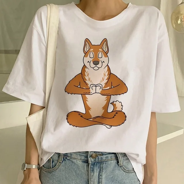 FIXSYS Шиба ину футболка забавная Милая футболка с животными забавная графическая Корейская одежда Топ для женщин Ulzzang футболка Женские футболки Harajuku