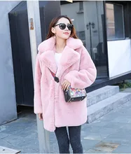 

Winter Women's Artificial Rabbit Fur Luxury Fur Coat Solid Loose Lapel Thick Warm New Plus Size High-quality Women's Plush Coat